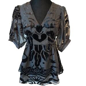 Christopher Deane Black Velvet Burnout Top in Black - S